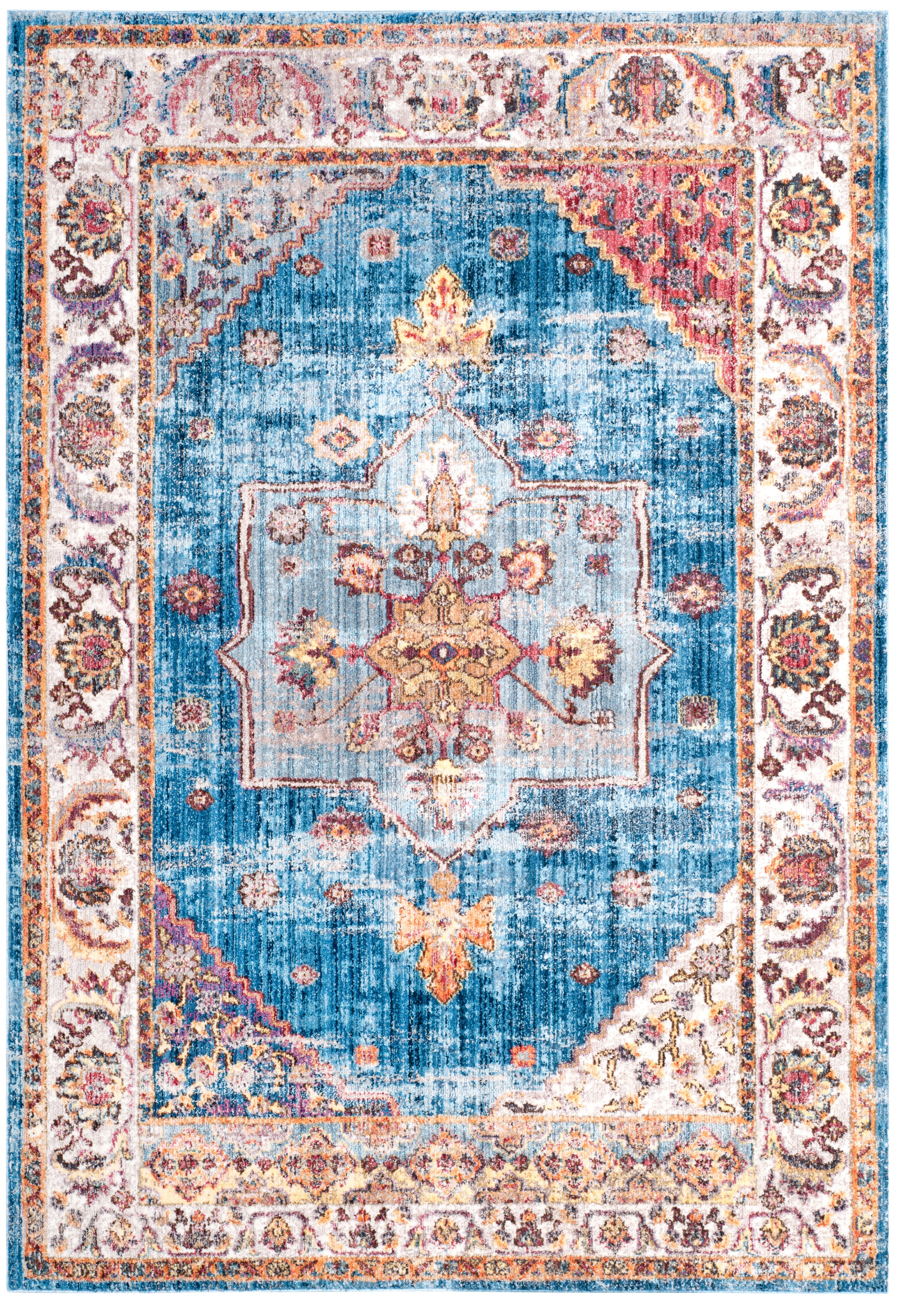 SAFAVIEH Bristol Erica Oriental Polyester Area Rug, Blue/Ivory, 6' x 9'