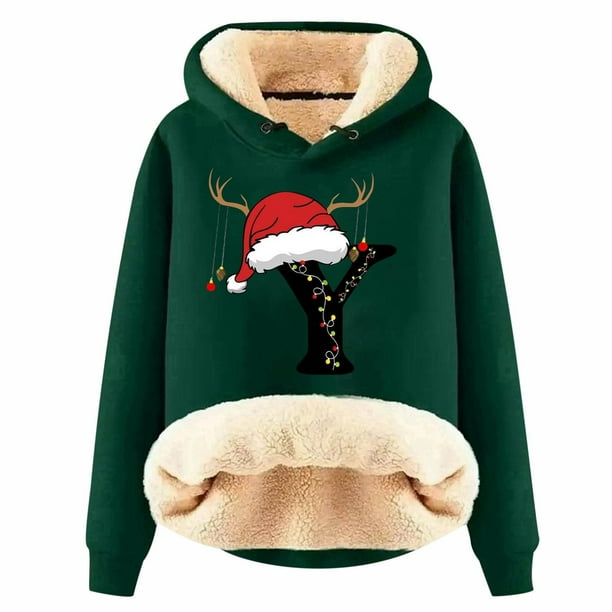 WILLBEST Sudadera para Mujer con Estampado de Letras Navideñas, de Lana Gruesa, Cálida para El Invierno Sudadera de Moda XX-Grande