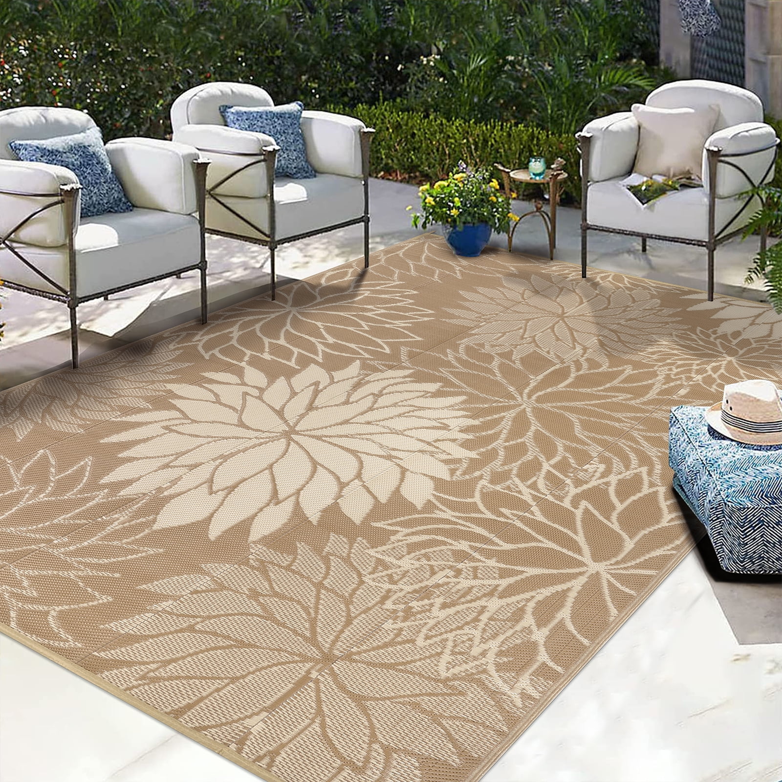 Ileading Outdoor Rugs for Patios 8'x10' Waterproof Patio Mat Plastic Straw Rug Reversible RV Camping Tent Rug Outside Area Rug for RV, Patios,Deck, Beach,Balcony, Camping