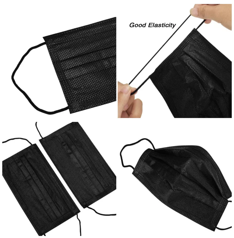 CIRCLE- 100 Pcs [Black] Disposable Face Masks 3-Ply Non-Medical Surgical Earloop Cover