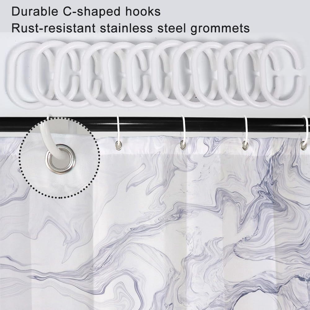 Grey and White Shower Curtain, Modern Abstract Liquid Marble Shower Curtain for Bathroom Waterproof Fabric Shower Curtain Set with Hooks, 72x72 Inch