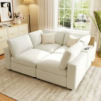 Harper & Bright Designs Modular Sectional Sofa with Storage, Free-combined Sectional Convertible Couch with SB Charge Ports, Wireless Charging and Built-in Bluetooth Speaker in Arm, Beige