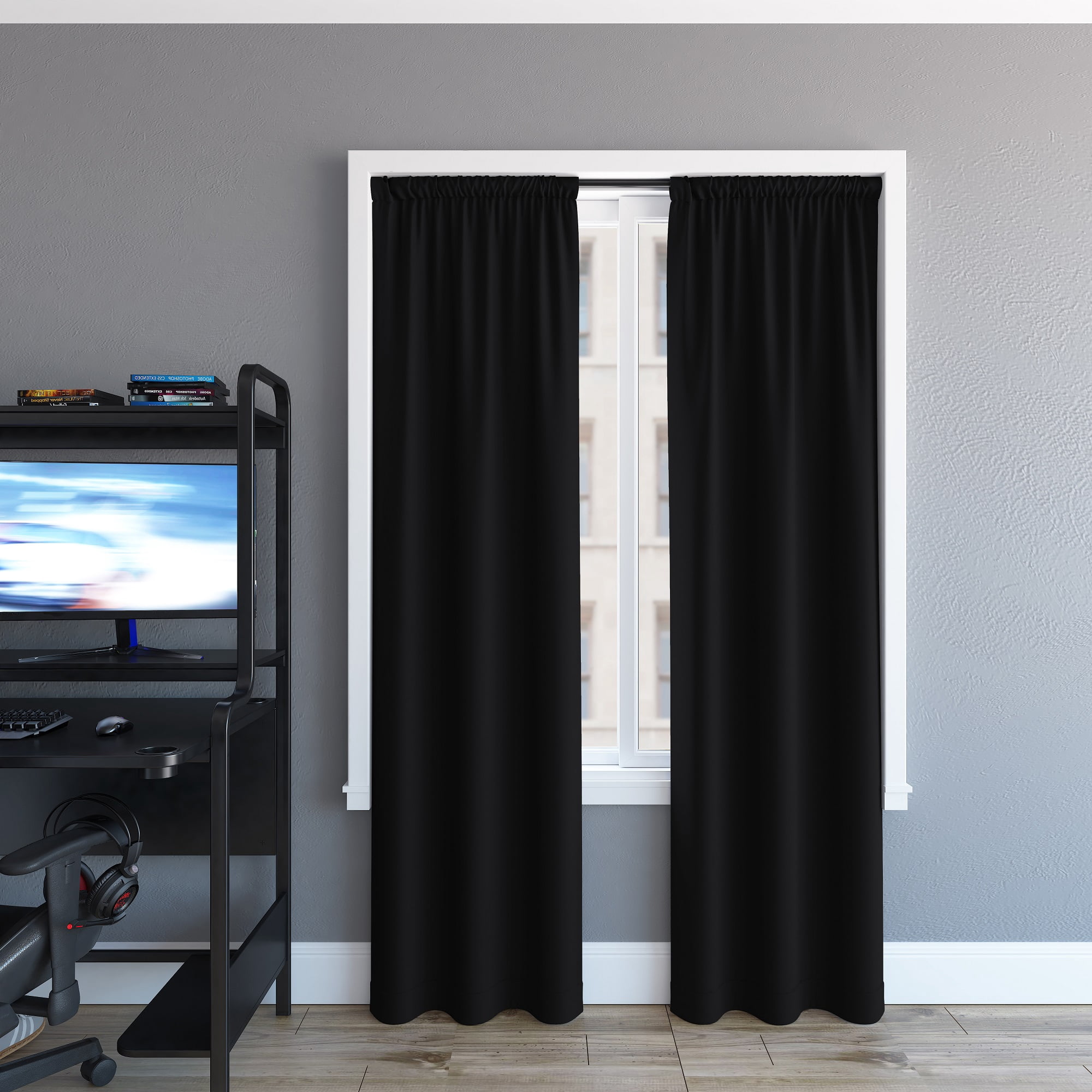 Sun Zero Randall Blackout Rod Pocket Curtain Panel, 37" x 63", Black