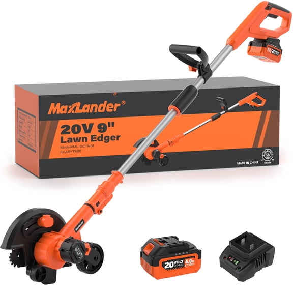 Maxlander 9 Inch Cordless Lawn Edger, 20V 4.0Ah Li-Ion Battery & Fast Charger Included, Electric Edger for Lawn, Garden, Walkways