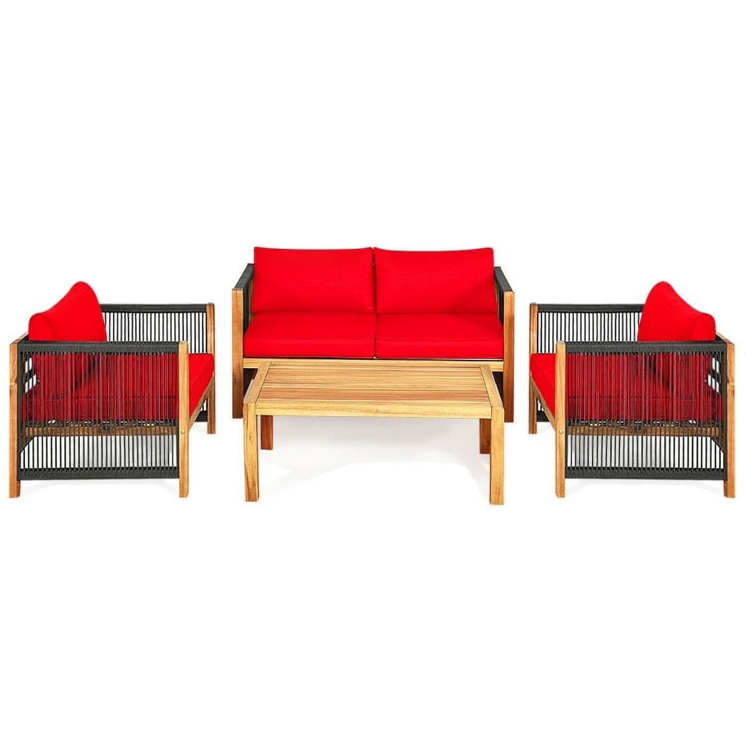 Aimee Lii 4 Pieces Acacia Wood Outdoor Patio Furniture Set with Cushions, Wooden Patio Furniture Set, Red Aimee Lii 4 Pieces Acacia Wood Outdoor Patio Furniture Set with Cushions, Wooden Patio Furniture Set, Red