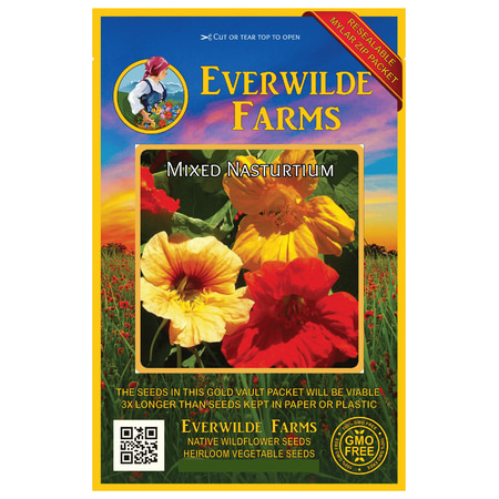 Nasturtium Seed Packet Everwilde Farms - 25 Mixed Nasturtium Garden Flower Seeds - Gold Vault Jumbo Bulk Seed Packet ()
