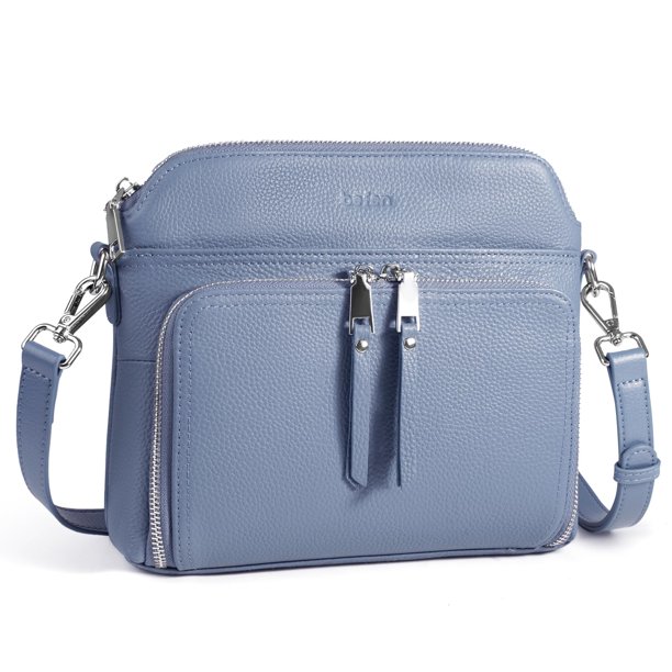 Bolso bandolera de piel auténtica para mujer azul con cartera RFID