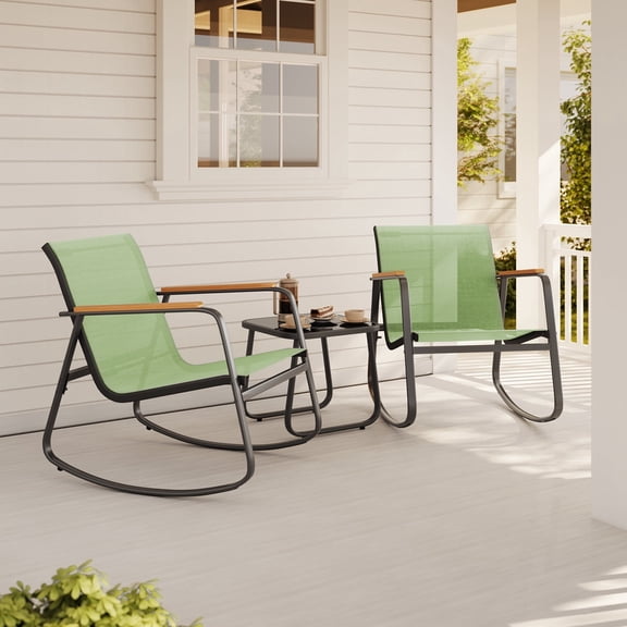 Asofer 3 Pieces Patio Chairs,Outdoor Bistro Set,Patio Furniture with 2 Outdoor Rocking Chairs and 1 Glass Coffee Table for Poolside,Porch,Balcony