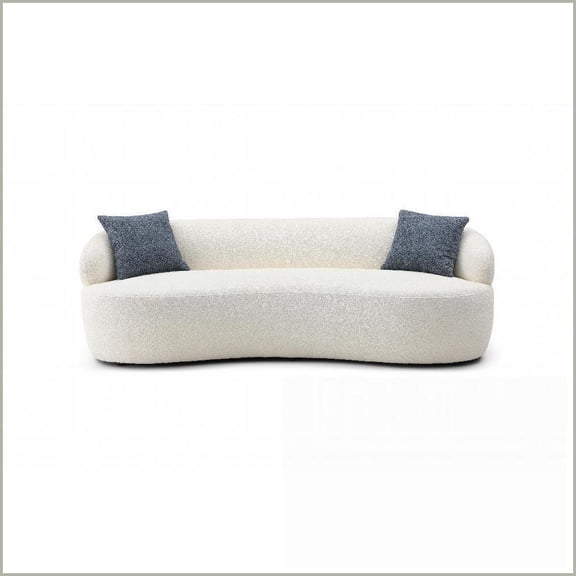 Mid Century Modern Curved 3-Seat Boucle Sofa – Beige Upholstered Couch for Living Room, Bedroom, Office | Beige | Upholstered | Boucle