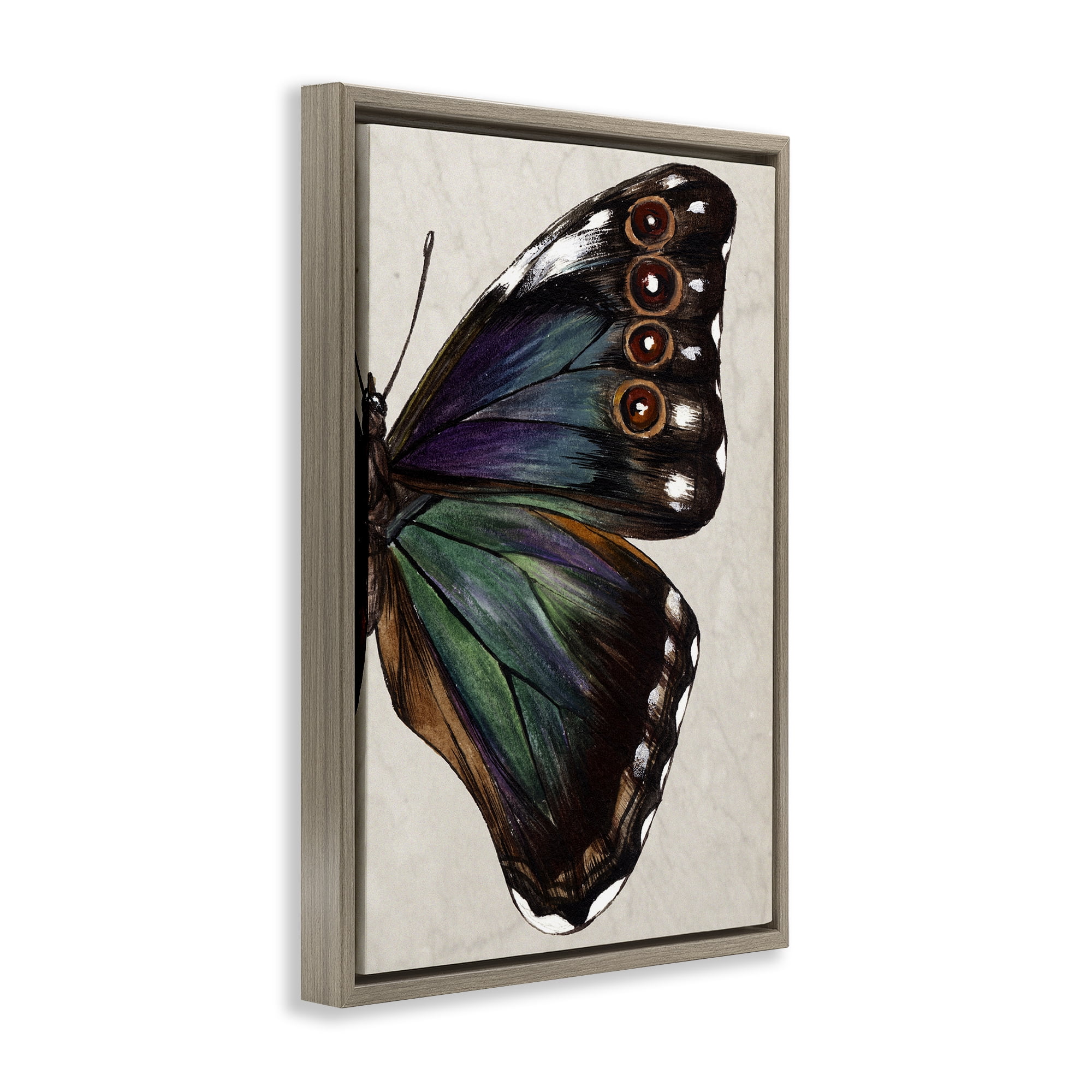 Stupell Industries Classic Butterfly Wing Animals & Insects Painting Brown Floater Framed Canvas Art Print Wall Art, 17 x 25