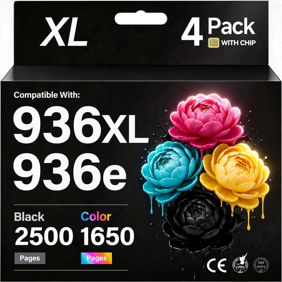 936 936e Ink Cartridges Compatible with - High-Yield Printer Ink Cartridge with Chip for OfficeJet Pro 9110b 9125e 9735e Printers (4-Pack)