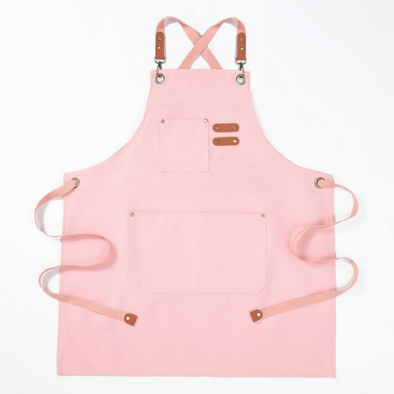 Chef Aprons for Men Women with Large Pockets, Resistant Cotton Canvas Cross Back Heavy Duty Adjustable Work- light pink