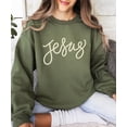 thumbnail image 6 of Jesus Sweatshirt for Women - Pearl Script Christian Faith Crewneck Pullover Army Green Sweatshirt Adult Small, 6 of 7