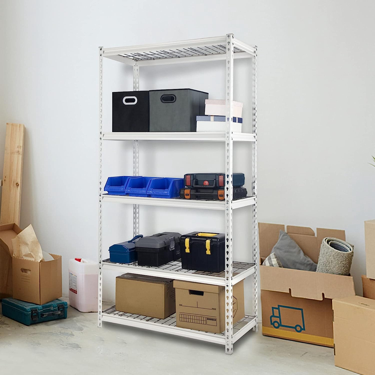 Juggernaut Storage JS3618-4WHT Steel Shelving Unit, 4 Shelf, 36 in W x 18 in D x 60 in H, White