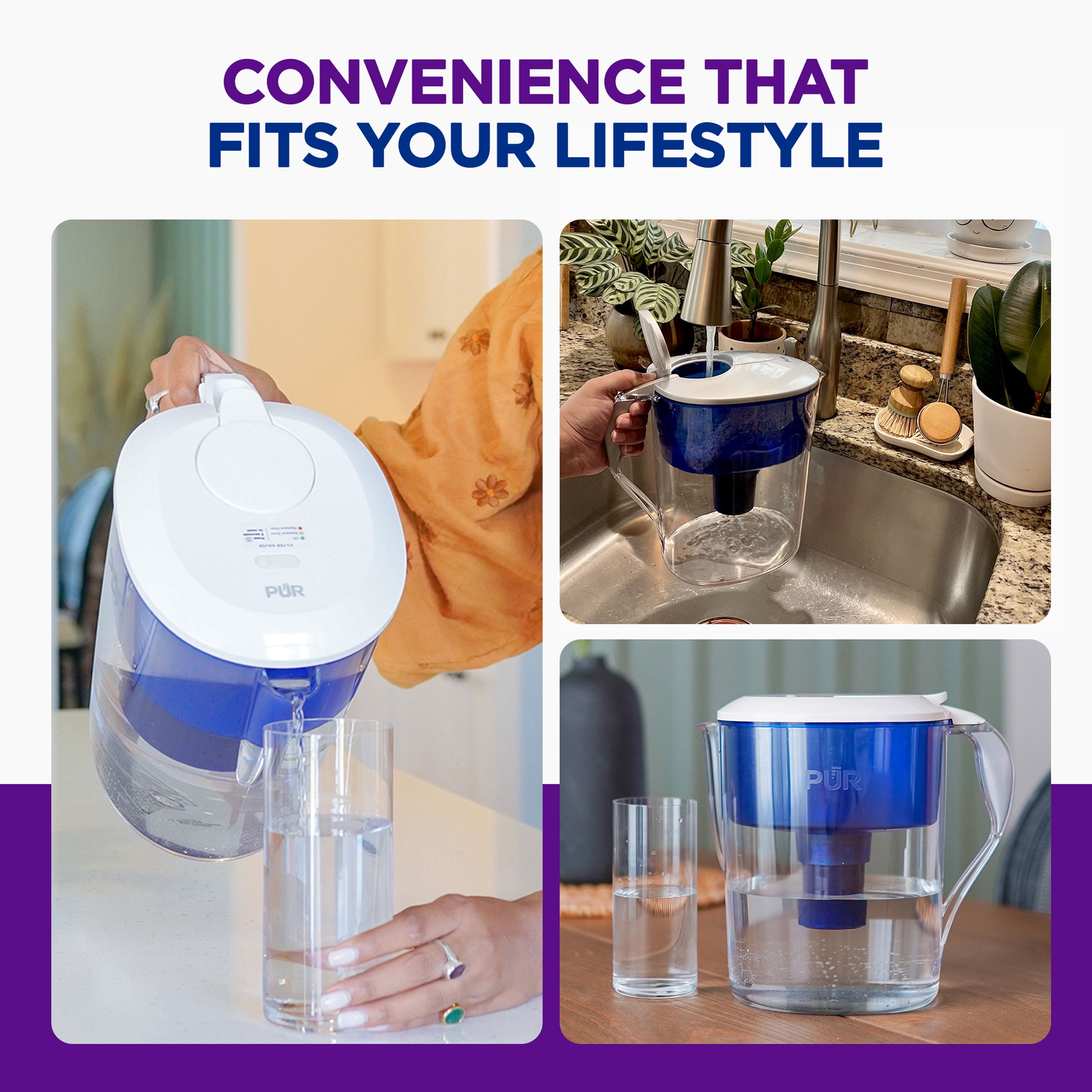 PUR 11-Cup Water Pitcher Filtration System, W 7" x H 10.9" x L 11.5", Blue. CR1100