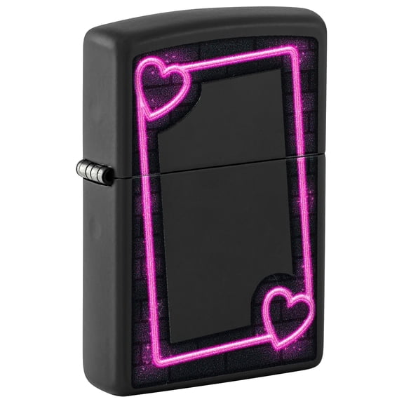 Zippo Lighter: Neon Frame with Hearts, Blacklight - Black Matte 81646