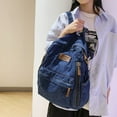thumbnail image 4 of Student Denim Backpack Zipper Bookbag Multi Pockets Large School Bag(Navy Blue), 4 of 7