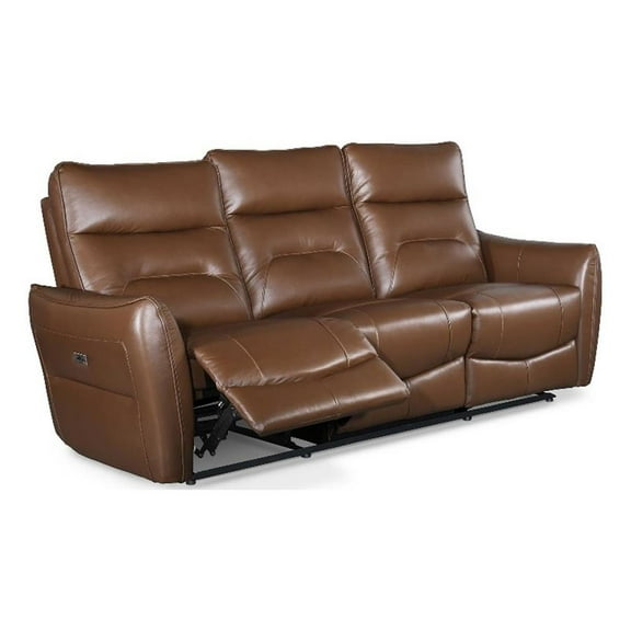 Furniture of America Dansworth Leather Power Sofa in Caramel Brown