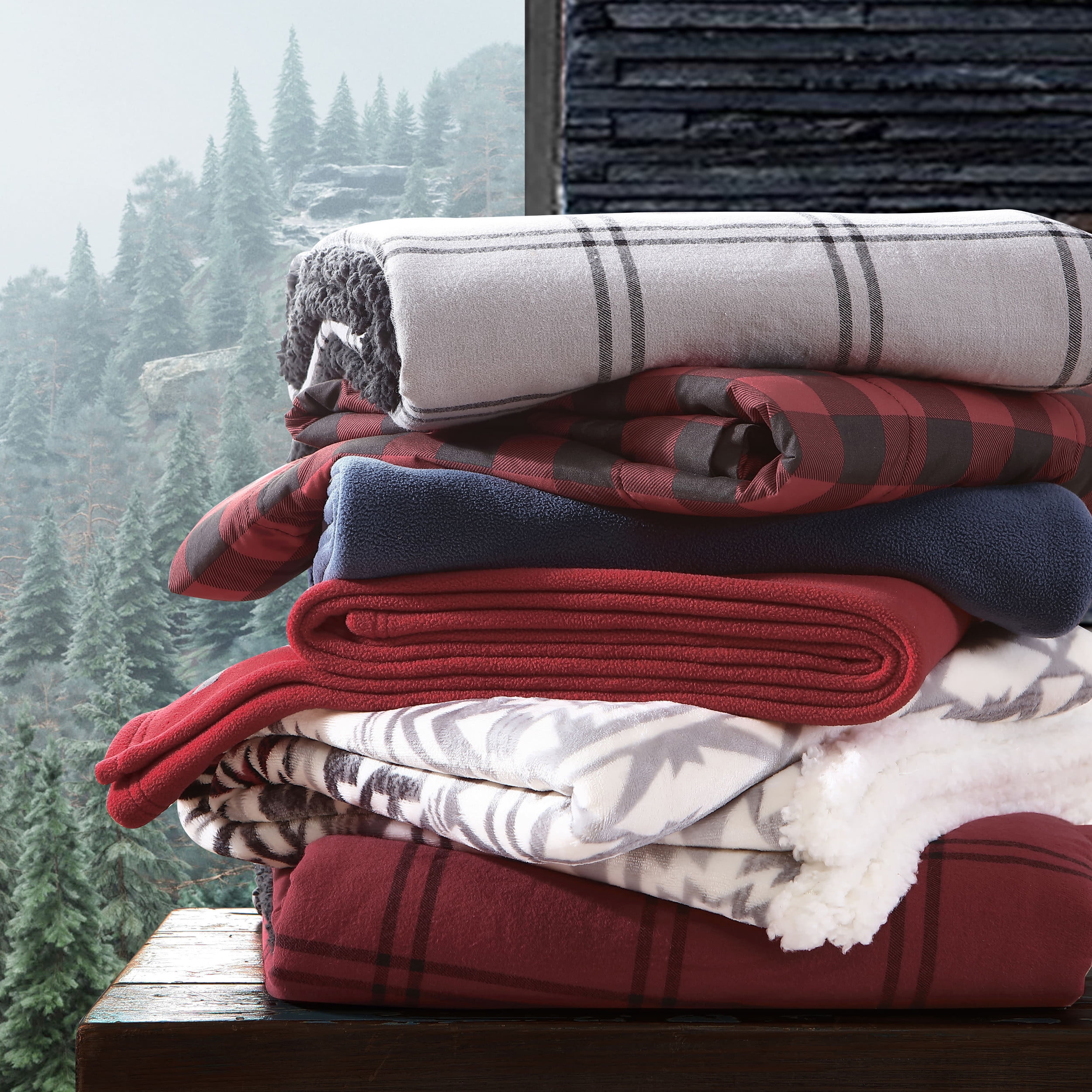 Eddie Bauer Mountain Plaid Red Down Alt Reversible Twill Full Queen Blanket Walmart