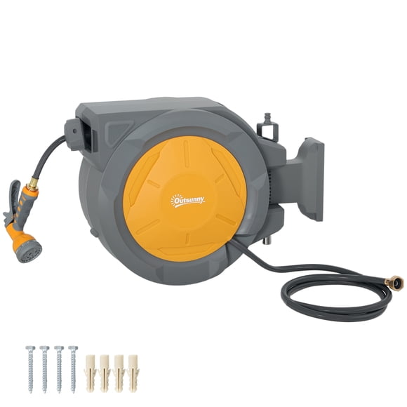 Outsunny Retractable Hose Reel, 1/2 in x 100ft Garden Hose Reel, Orange