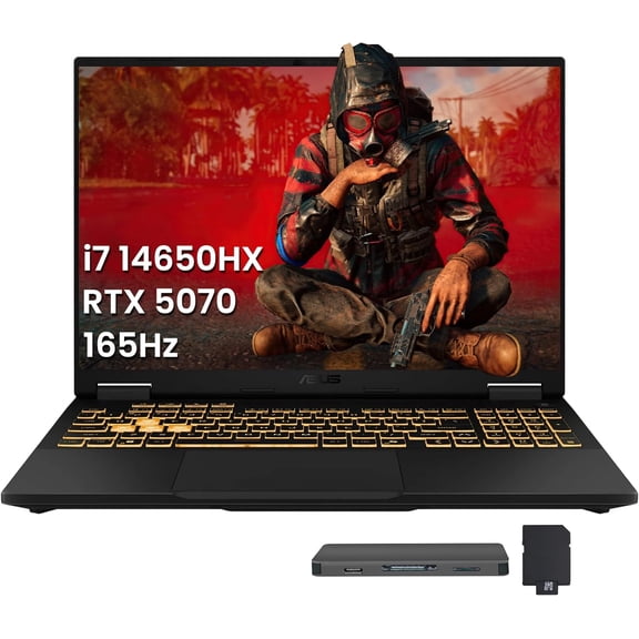 ASUS TUF F16 16" WUXGA 165Hz Gaming Laptop, Intel i7-14650HX, GeForce RTX 5070 8GB GDDR7, 16GB DDR5, 1TB SSD, RGB Backlit Keyboard, FHD IR Camera, Wi-Fi 6E, Win 11 Pro, Gray, 1TB Docking Station Set
