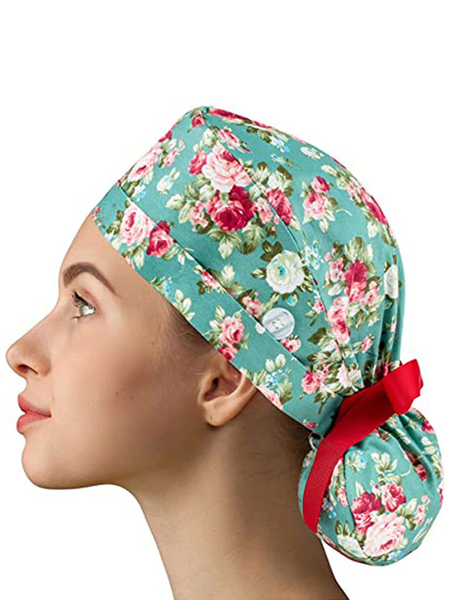 Adjustable Surgical Scrub Cap Medical Doctor Bouffant Hats with Sweatband Beatiful Flower Pattern 