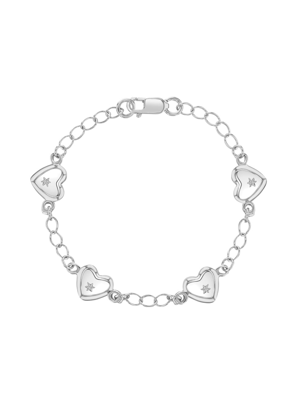 NEW Authentic Solid 925 Sterling Silver Childs ID Bracelet With Two Heart Motifs 