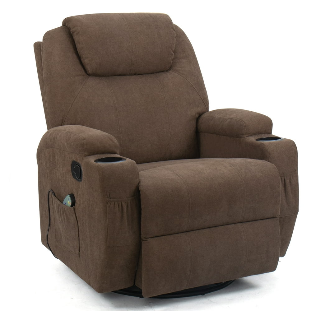 Walnew Swivel Rocker Recliner with Massage and Heat, Brown Fabric - Walmart.com - Walmart.com