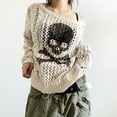 thumbnail image 2 of Skull Sweaters for Women YK2 Hollow Knit Sweater Long Sleeve Crochet Halloween Skull Sweaters T-Shirts(F), 2 of 6