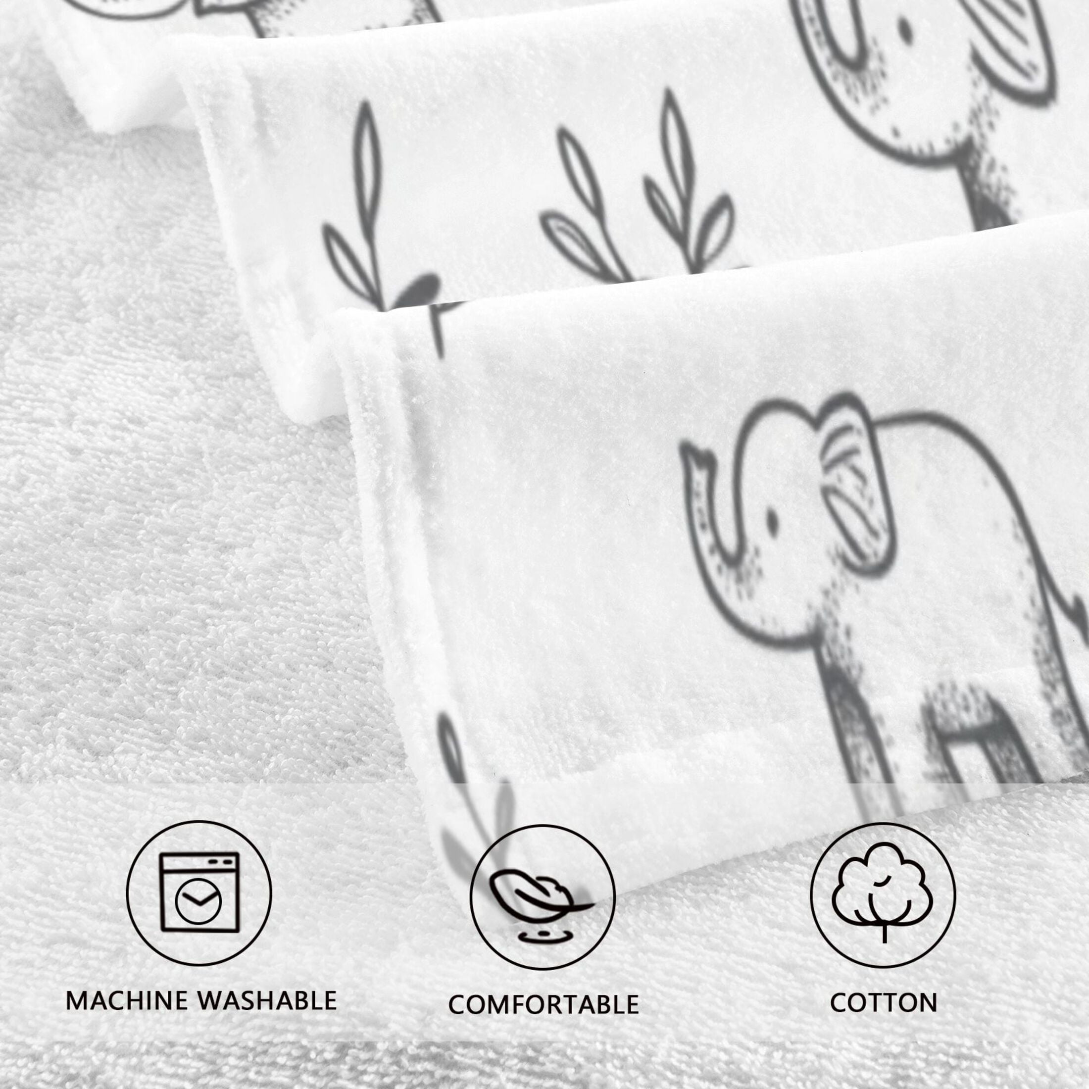 Cotton Towel Two-Piece 16x28 Inch One Sizex2 Face Towel Set Towel Set Cotton Hand Bath Towel Bathroom Beach Cute White Cartoon Elephant