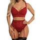 thumbnail image 1 of Gibobby Tangas de mujer sexy encaje Día de San Valentín Pijama de encaje floral transparente para mujer, conjunto de lencería, ropa de dormir de cintura alta, sujetador y(Rojo, XXL), 1 of 4