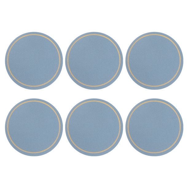 6 Piezas de Posavasos de Cuero, Posavasos Redondos para Mesa de Café, Regalos de Inauguración de Casa (4 Pulgadas, Azul)