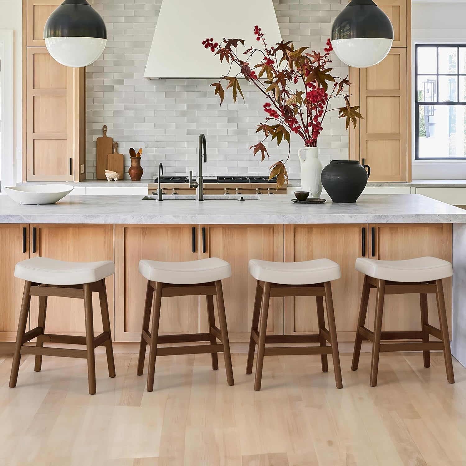 LUE BONA Saddle Seat Counter Height Bar Stools Set of 2 for
