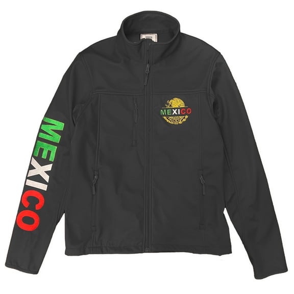 Mexico Embroidered Soft Shell Water Repellent Zip Up Jacket - Black