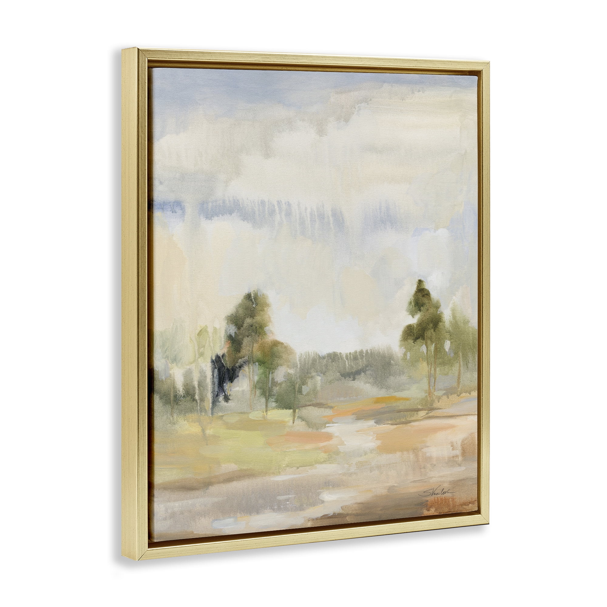 Stupell Industries Light Summer Rain Landscape Painting Gold Floater Framed Art Print Wall Art, 25 x 31