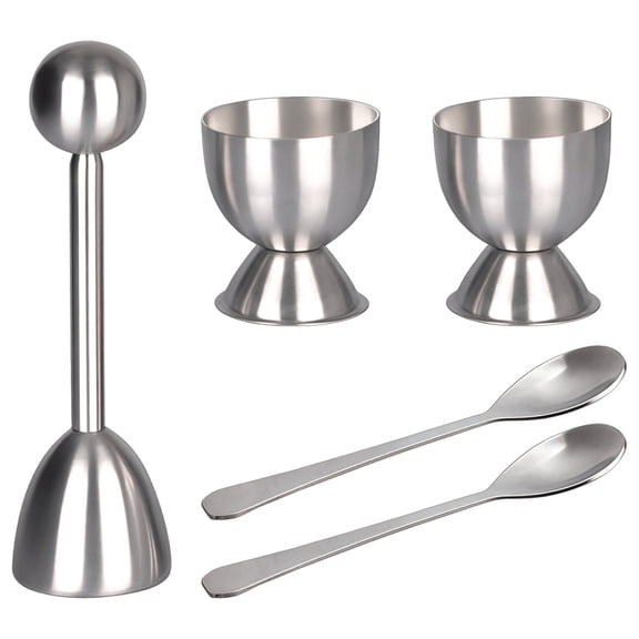Stainless Steel Egg Cracking Tool Set, Includes 2 Egg Cups, 1 Egg Opener, 2 Stainless Steel Spoons, Creative and Easy Egg Opener for Soft and Hard Boiled Eggs
