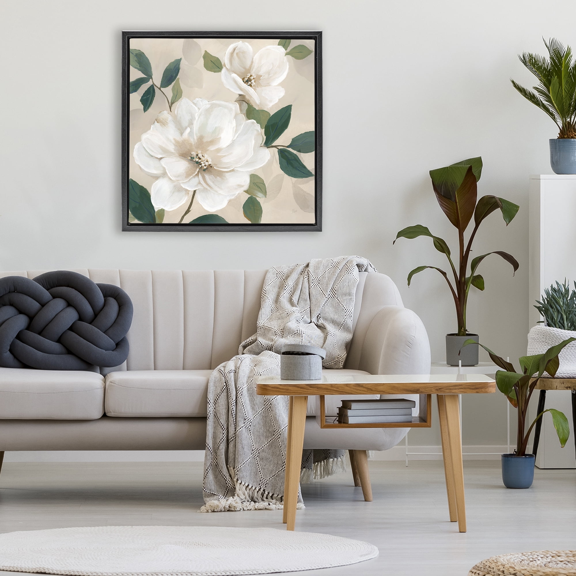 Stupell Industries Serene White Magnolia Study Black Framed Floater Canvas Wall Art, design by Nan