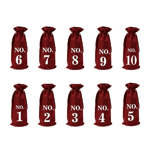 WORGEOUS Bolsas de vino de yute de 10 piezas cubierta de botella de vino de 1 a 10 números bolsas de regalo de vino
