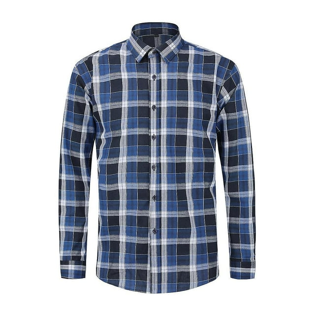 Camisa de manga larga con botones informal a cuadros a cuadros para hombre