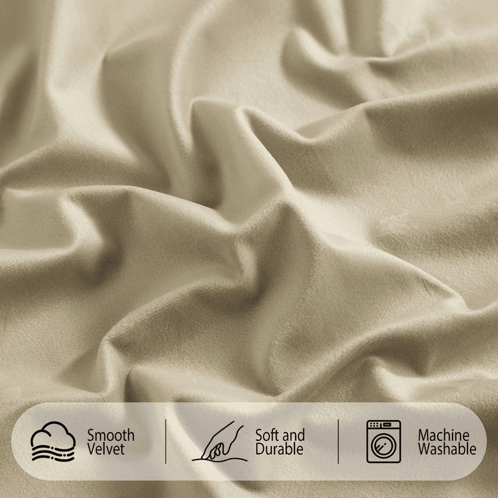 NICETOWN Beige Velvet Curtains for Bedroom, Super Soft Vintage Luxury Heavy Drapes, Room Darkening Thermal Insulated Velvet Curtain for Living Room, 52"x90", 2 Panels