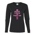 thumbnail image 2 of Keep Calm and Fight On Breast Cancer Awareness Womens Graphic Long Sleeve T-Shirt, Black, Small, 2 of 3