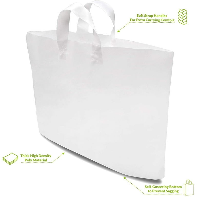 100ct Prime Line Packaging Frosted White Plastic Bags with Handles, Mini Clear Gift Bags 6x3x9 100 Pack