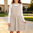 thumbnail image 2 of hotojiny Girls Solid Sleeveless Jumper Dress Button Decorative Pinafore Dress Kids Casual A-Line Tank Dress Back-to-School(Khaki,7-8 Years), 2 of 8