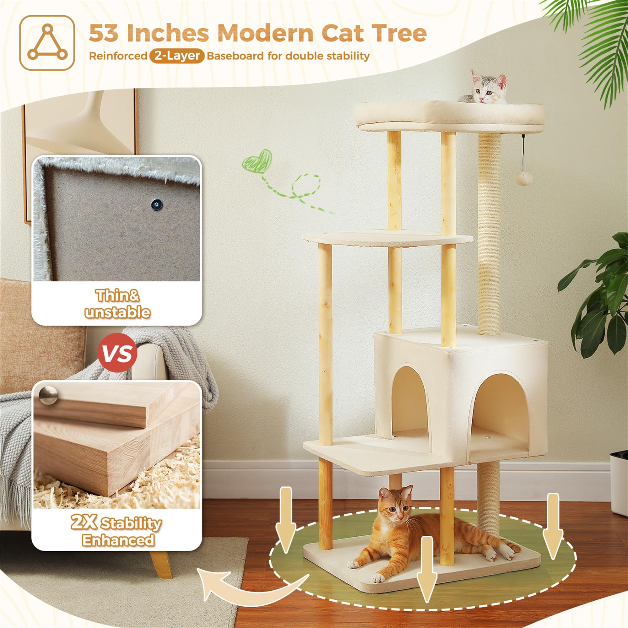Kadyn 53" Cat Tree for Indoor Cats, Multi-Level Cat Climbing Tower with Sisal Scratching Posts and Top Perch, Beige