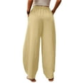 thumbnail image 3 of DYMADE Womens Cotton Linen Elastic Waist Pockets Full Length Summer Casual Pants, 3 of 5