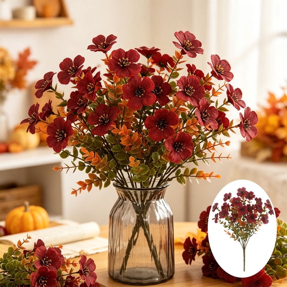2 Pack Artificial Flowers for Thanksgiving Decorations | Fake Fall Bouquet for Vase Table Centerpiece | Plastic Potted Ornaments for Garden Balcony Home Indoor Holiday Party Decor
