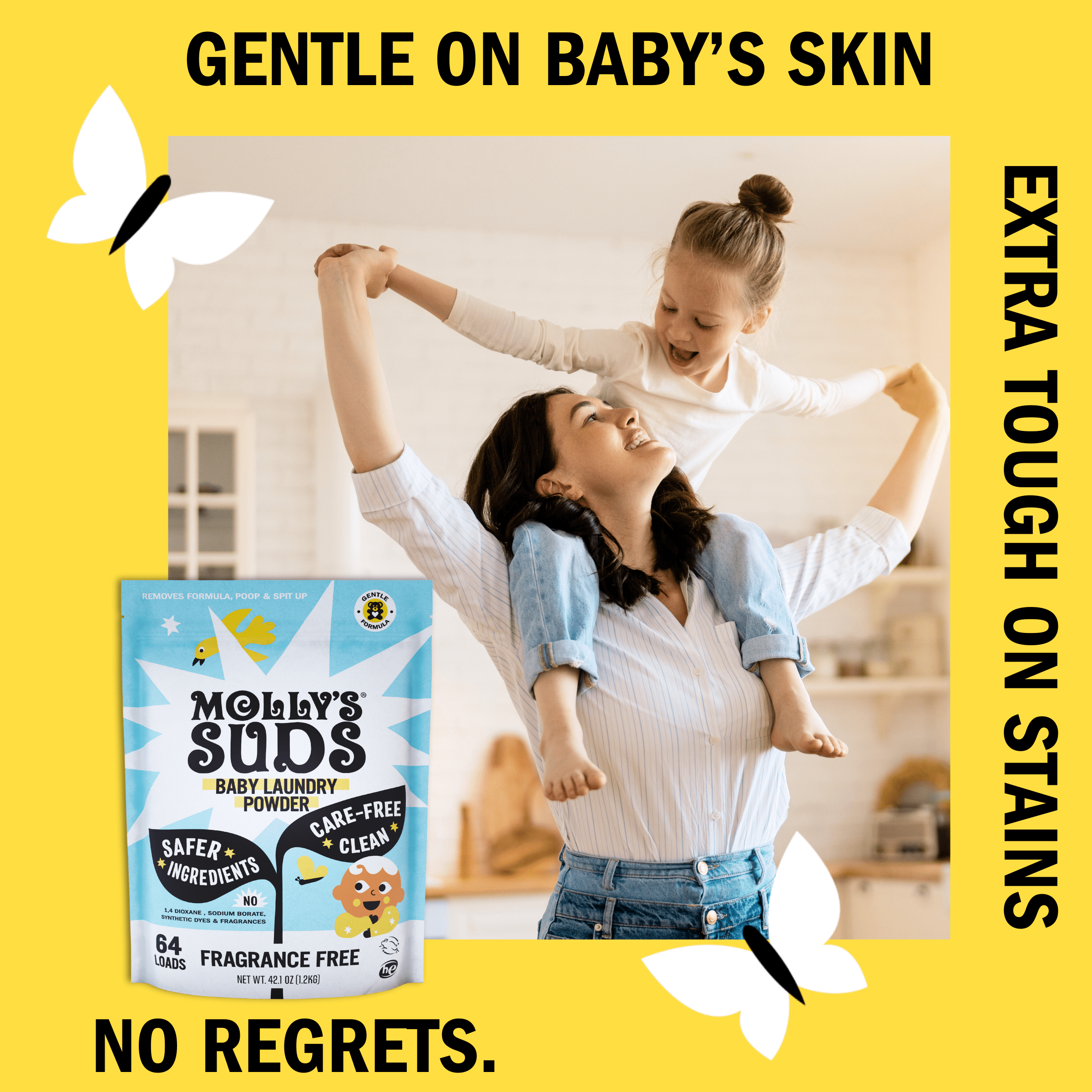 Molly's Suds Baby Laundry Detergent Powder, Removes Formula, Poop & Spit-Up Stains, Extra Gentle for Newborns, 64 Loads (Fragrance Free)