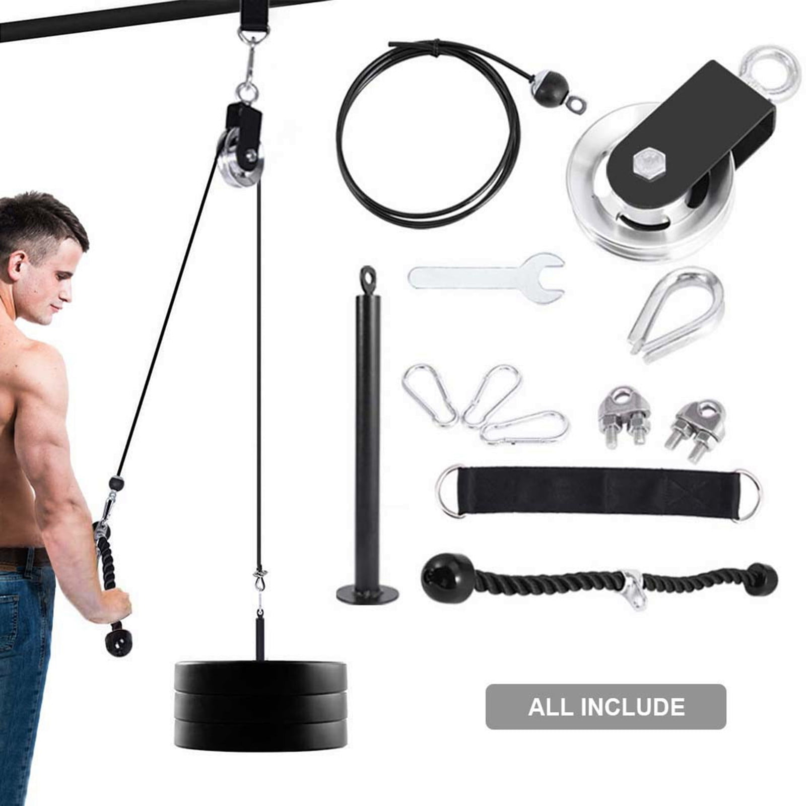 Body Fitness LAT & Lift Pulley System Cable Machine w/Upgraded Loading Pin Gym 