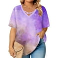 thumbnail image 5 of Sexlip Women's Tie Dye V Neck Short Sleeve T Shirt Versatile Design Soft Fabric Daily Casual Wear Purple XXXL, 5 of 6