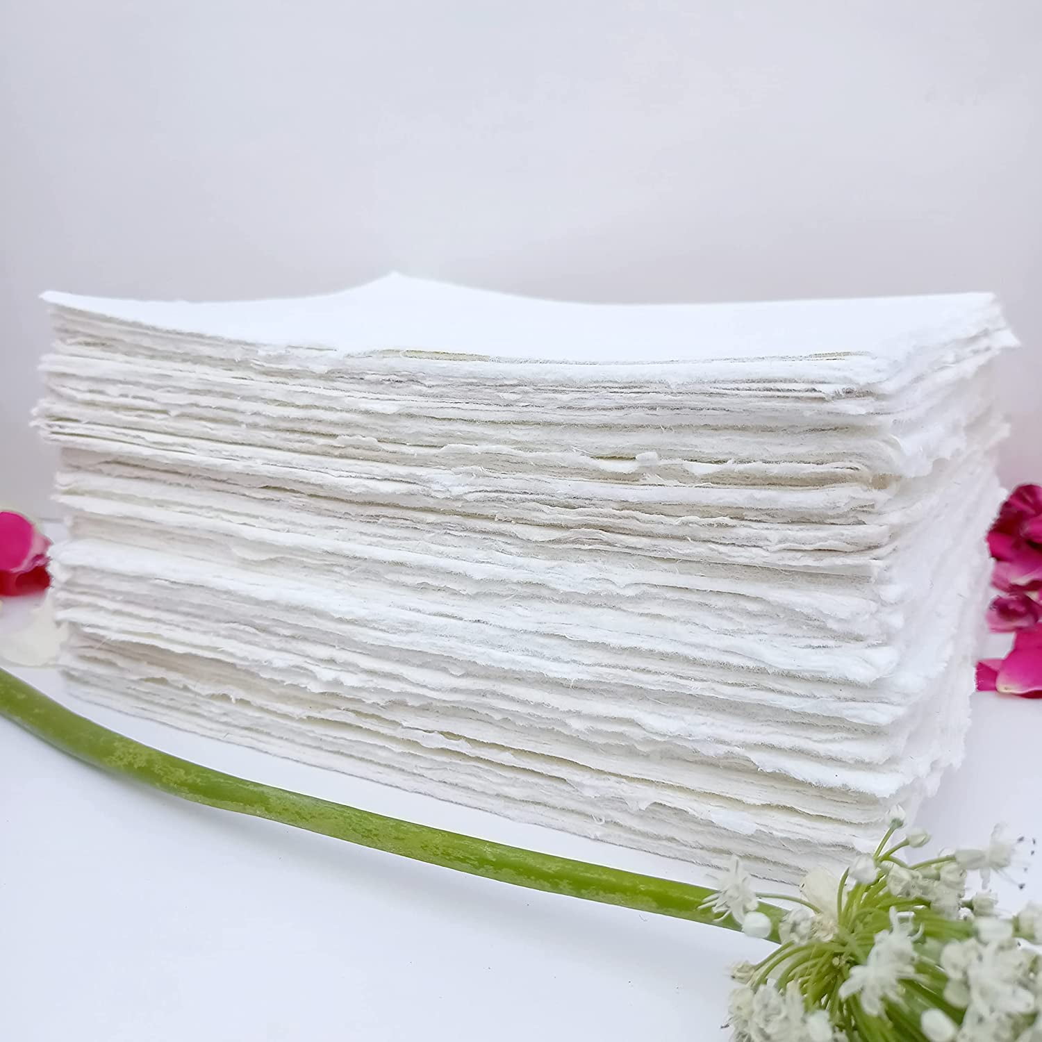 Deckle Papers® Multipurpose Handmade Deckle Edged Cotton Paper Sheets For Calligraphy, Scrapbooking, Mixed Media, Origami, Watercolor, Drawing, Painting Etc- Size-7x9 (Pack of 50 Sheets) Ivory White